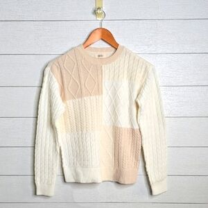 NWT Style & Co. Women's Patchwork Sweater - Cream and Tan